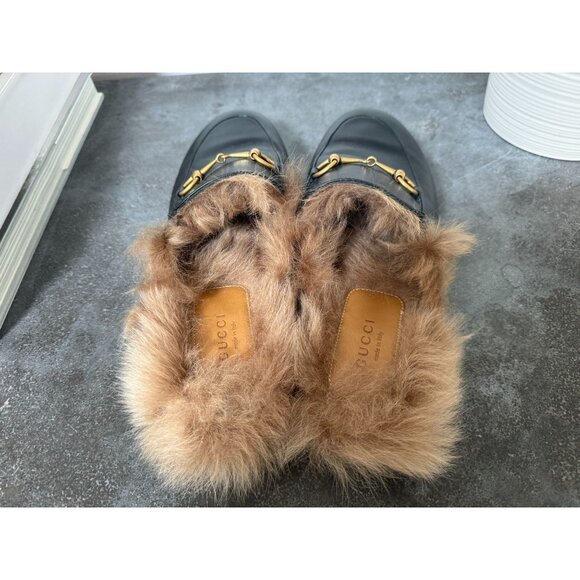 Gucci Princetown Fur Mule Black Patent Leather Slipper size 38.5 - Picture 3 of 8